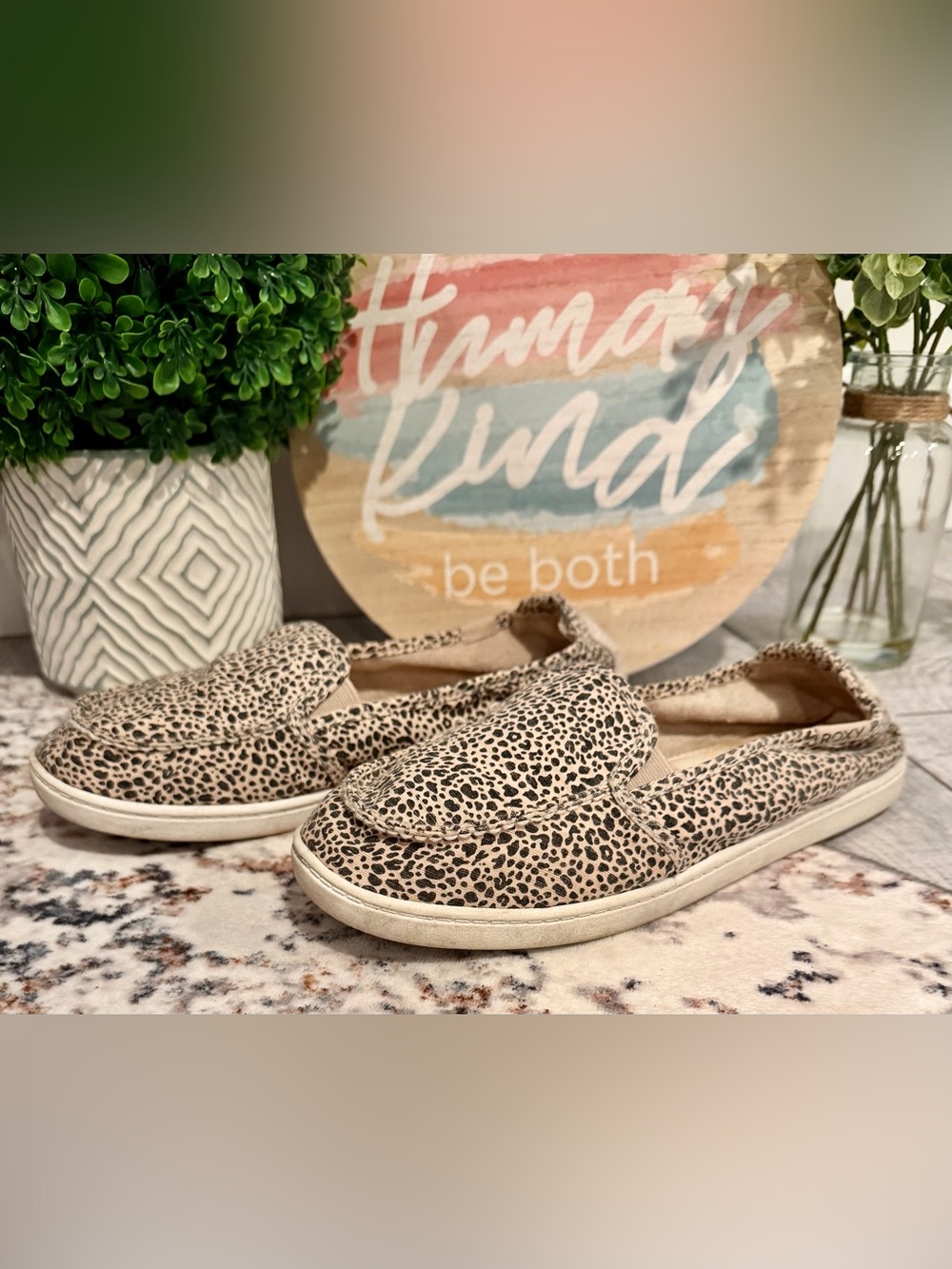 Roxy Leopard Print Canvas Slip-On Loafers